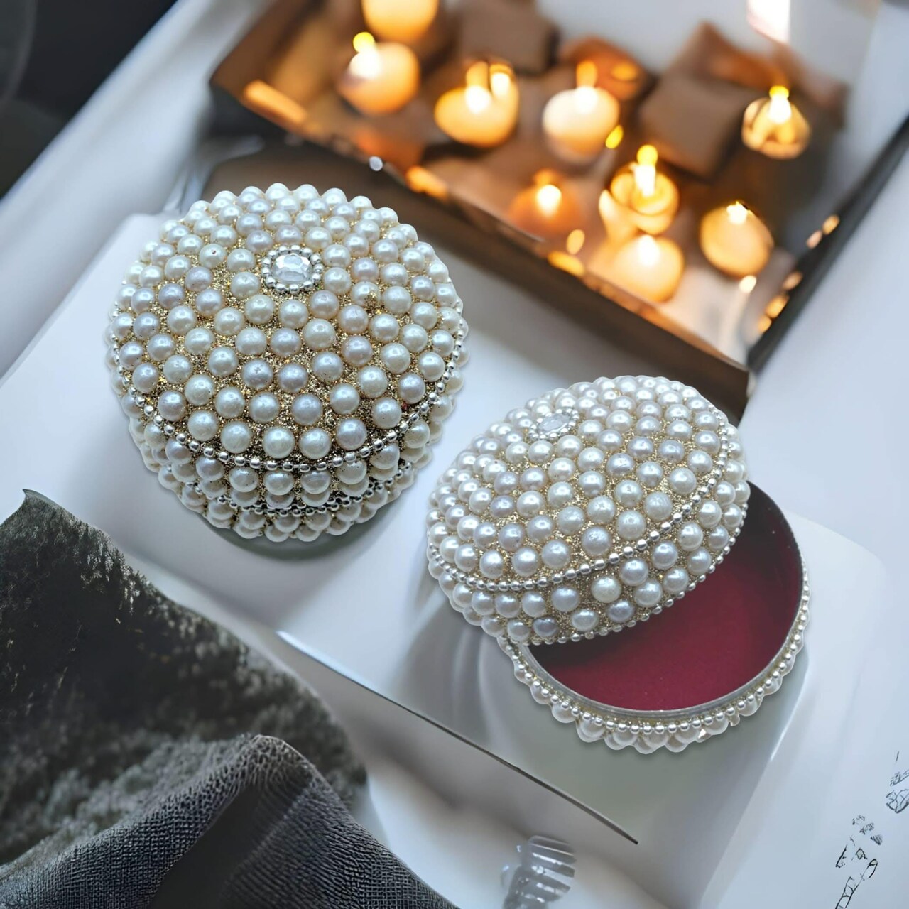 Pearl Jewelry Box for Women and Girls Travel Case Jewelry Organizer Gift Box Indian Pakistani Wedding Favor Diwali Gift for Mother’s Day Anniversary Housewarming